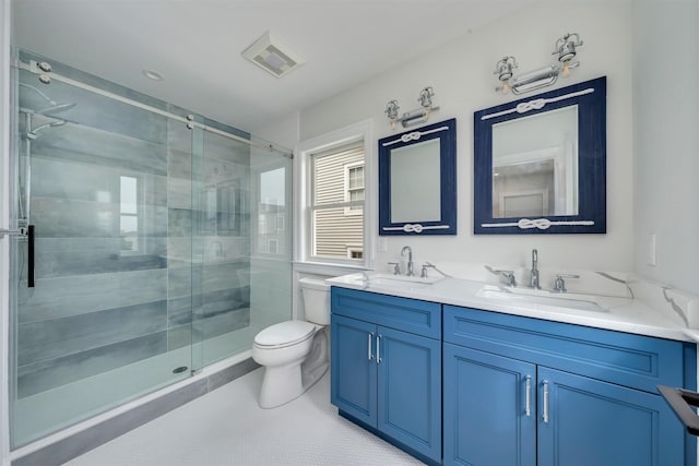 520 21st St, Avalon, NJ 08202 - bathroom featuring double vanity, a stall shower, and tile patterned floors