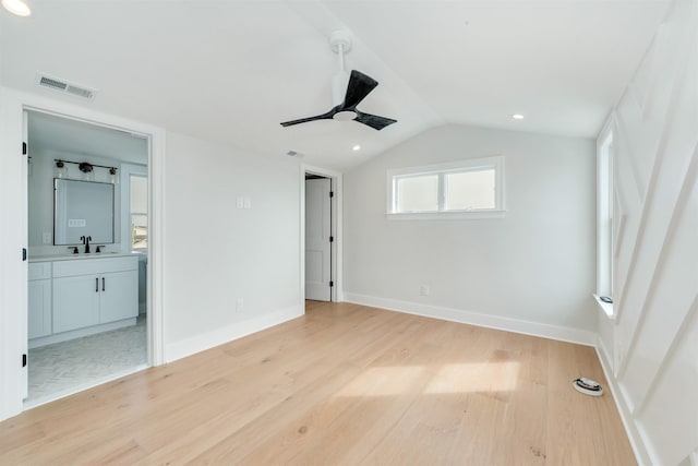 520 21st St, Avalon, NJ 08202 - unfurnished bedroom featuring light wood-style floors, ensuite bathroom, lofted ceiling, recessed lighting, and ceiling fan