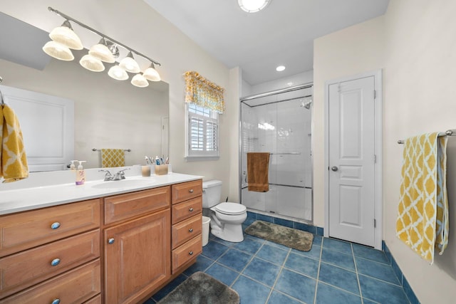 367 21st St, Avalon, NJ 08202 - full bath with toilet, tile patterned flooring, a shower stall, and vanity