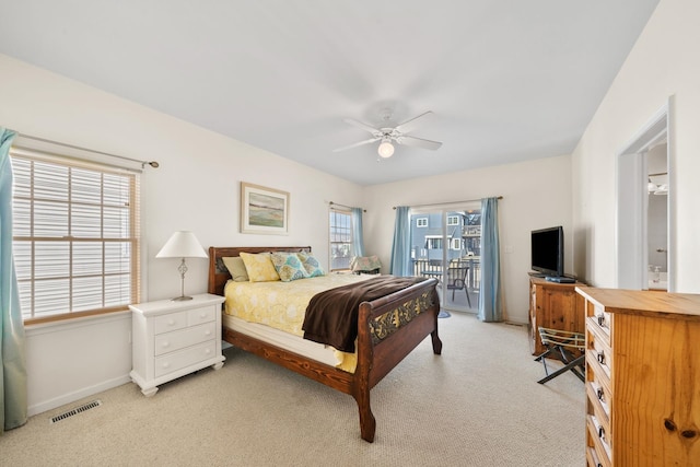 367 21st St, Avalon, NJ 08202 - bedroom with access to exterior, baseboards, light carpet, and ceiling fan