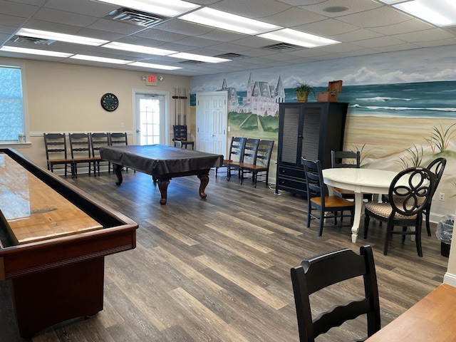 29 Falkirk Dr, Rio Grande, NJ 08242 - rec room featuring pool table, visible vents, a paneled ceiling, and wood finished floors