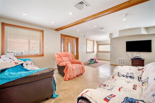 208 E Maple Ave, Wildwood, NJ 08260 - tiled bedroom featuring lofted ceiling with beams