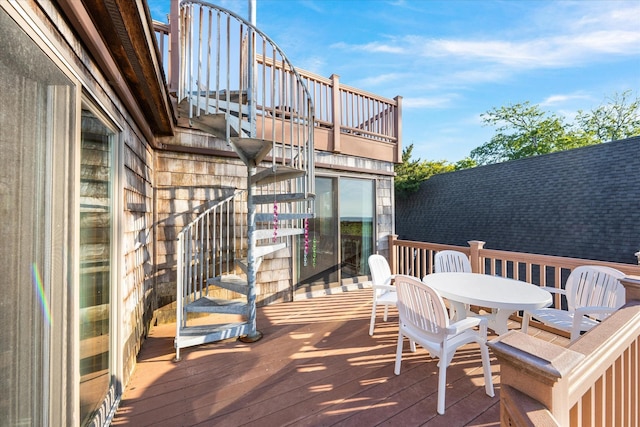 304 Alexander Ave, Cape May Point, NJ 08212 - wooden terrace with outdoor dining space and stairway