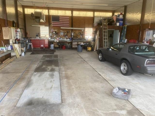 garage featuring a workshop area