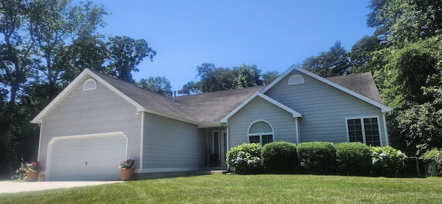 46 Summer Cir, North Cape May, NJ 08204 - ranch-style house featuring a garage, a front lawn, and roof with shingles