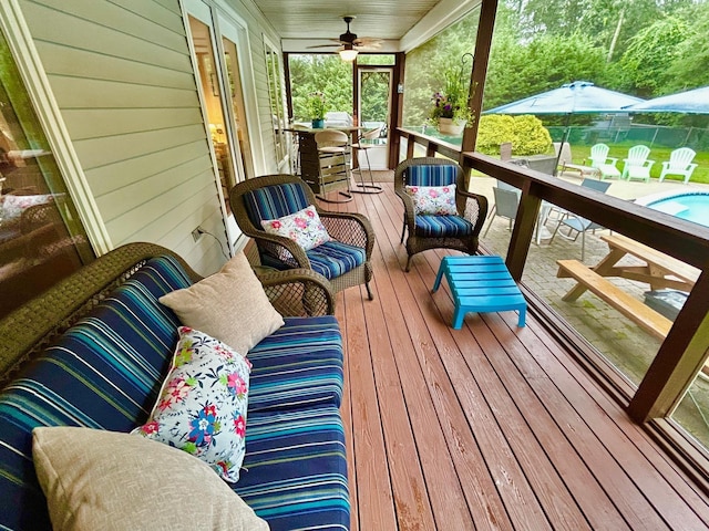 46 Summer Cir, North Cape May, NJ 08204 - wooden terrace featuring a ceiling fan