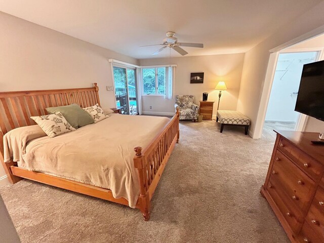 46 Summer Cir, North Cape May, NJ 08204 - bedroom with access to outside, light carpet, and ceiling fan