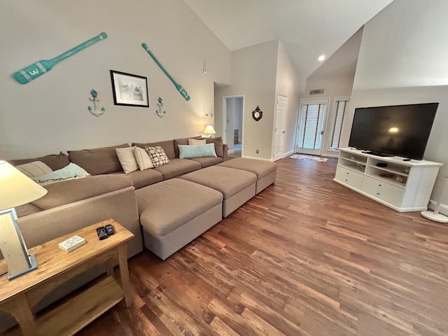 46 Summer Cir, North Cape May, NJ 08204 - living room featuring wood finished floors and high vaulted ceiling