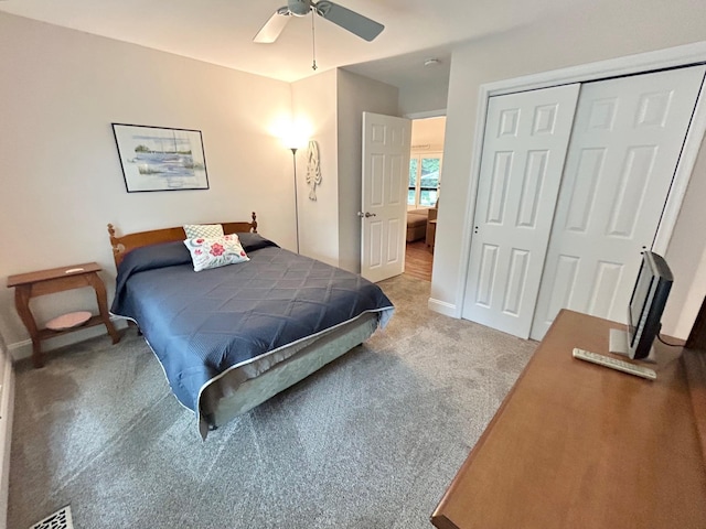 46 Summer Cir, North Cape May, NJ 08204 - bedroom with carpet floors, a closet, and ceiling fan