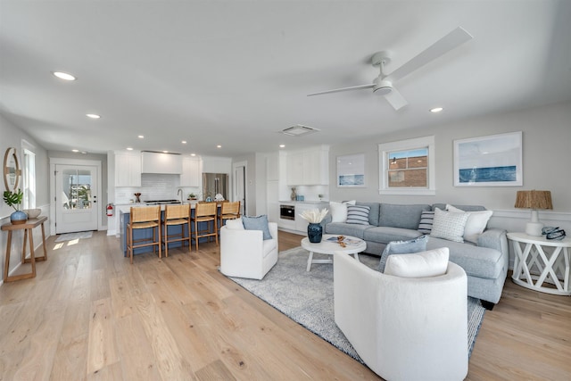 599 22nd St Unit 599, Avalon, NJ 08202 - living room featuring recessed lighting, light wood-type flooring, and ceiling fan