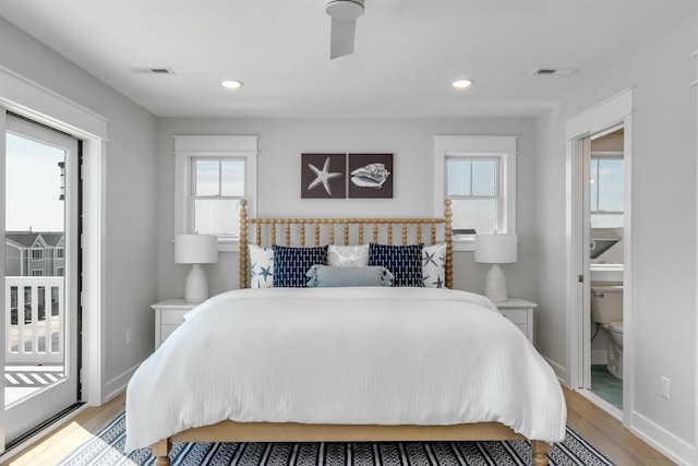 599 22nd St Unit 599, Avalon, NJ 08202 - bedroom featuring light wood finished floors, ensuite bath, access to outside, and recessed lighting