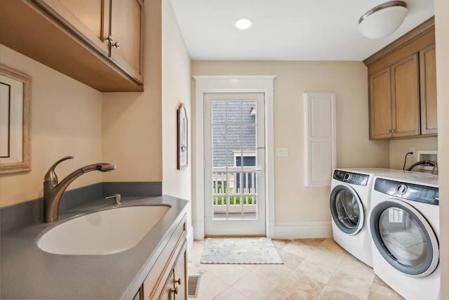 73 E 25th St, Avalon, NJ 08202 - washroom with cabinet space, washer and dryer, light tile patterned floors, and recessed lighting