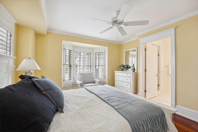 73 E 25th St, Avalon, NJ 08202 - bedroom with crown molding, wood finished floors, and ceiling fan