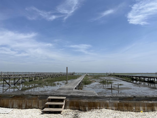 dock area with a water view