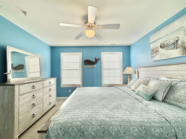 bedroom with carpet floors and ceiling fan