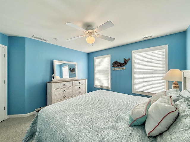 bedroom with carpet and ceiling fan