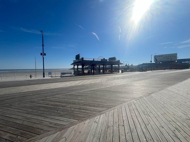 deck featuring a water view