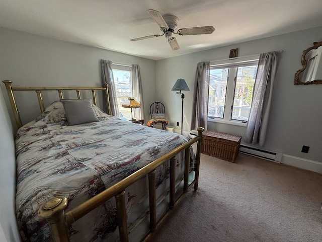 207 W Maple Ave, Wildwood, NJ 08260 - bedroom featuring carpet floors, baseboard heating, a ceiling fan, and baseboards