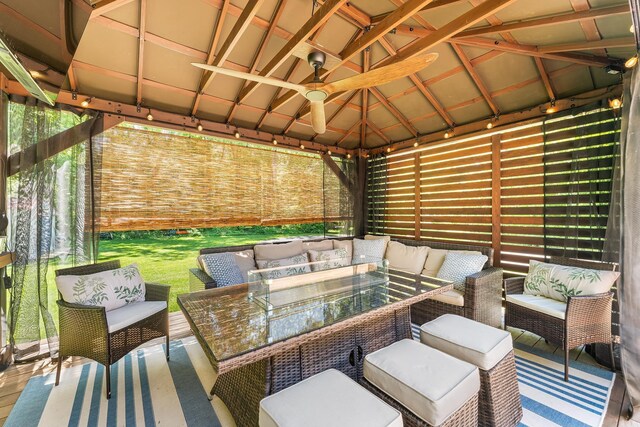 1431 Burleigh Rd, Green Creek, NJ 08210 - view of patio / terrace with an outdoor living space, a gazebo, and a ceiling fan