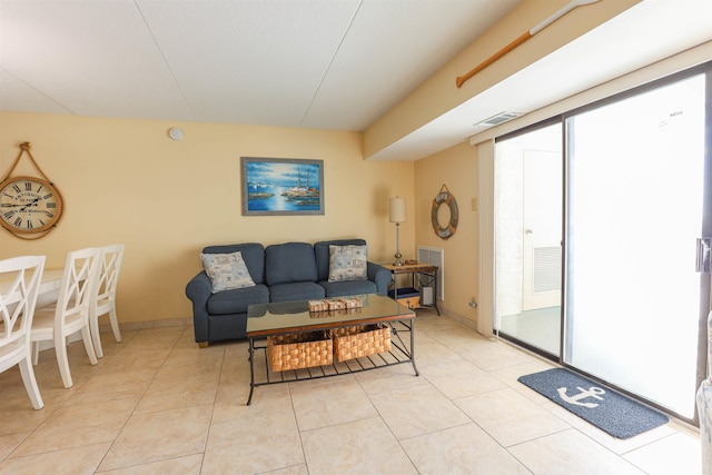 living room featuring light tile patterned floors