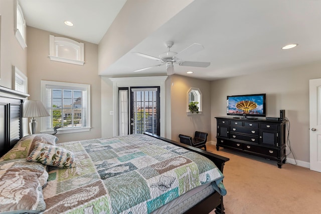 2025 Dune Dr Unit 2025, Avalon, NJ 08202 - carpeted bedroom featuring multiple windows, ceiling fan, recessed lighting, and access to exterior