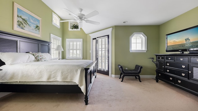2025 Dune Dr Unit 2025, Avalon, NJ 08202 - bedroom with light colored carpet, a ceiling fan, and access to exterior
