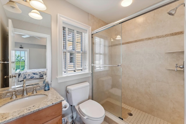 2025 Dune Dr Unit 2025, Avalon, NJ 08202 - full bathroom featuring a stall shower, vanity, ceiling fan, and ensuite bath