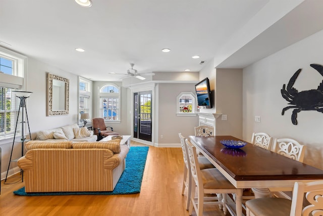 2025 Dune Dr Unit 2025, Avalon, NJ 08202 - living area featuring recessed lighting, light wood-style flooring, ceiling fan, and a fireplace