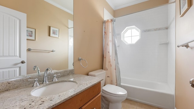 2025 Dune Dr Unit 2025, Avalon, NJ 08202 - full bath with vanity, ornamental molding, shower / bath combination with curtain, and tile patterned floors