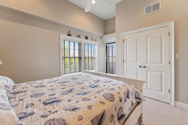 2025 Dune Dr Unit 2025, Avalon, NJ 08202 - bedroom featuring carpet flooring, a closet, a towering ceiling, and ceiling fan