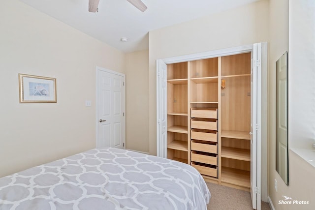 bedroom with carpet and ceiling fan