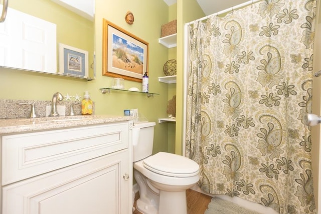 213 Hollywood Ave, Villas, NJ 08251 - bathroom featuring vanity, wood finished floors, and a shower with curtain