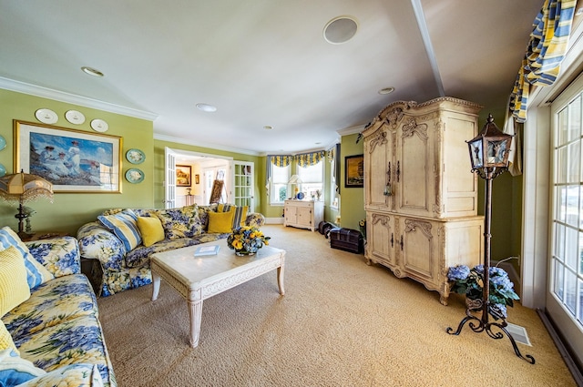 2404 Atlantic Ave, Longport, NJ 08403 - living room with light carpet, crown molding, and recessed lighting