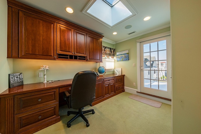 2404 Atlantic Ave, Longport, NJ 08403 - office with crown molding, light carpet, built in desk, and recessed lighting