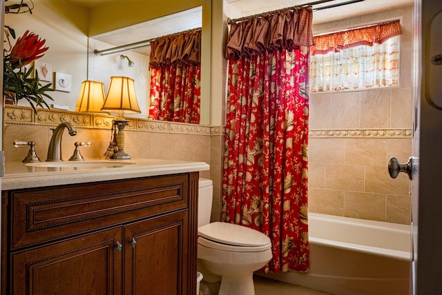 2404 Atlantic Ave, Longport, NJ 08403 - full bathroom with vanity, shower / tub combo, tile patterned flooring, and tile walls