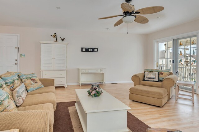 227 E Leaming Ave Unit A, Wildwood, NJ 08260 - living room featuring light wood-style flooring, a ceiling fan, and baseboards