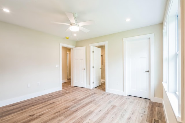 70 W Rising Sun Dr, Ocean View, NJ 08230 - unfurnished bedroom featuring light wood-style floors, recessed lighting, connected bathroom, and ceiling fan