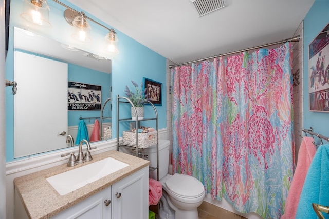 8401 Atlantic Ave Unit 310, Wildwood Crest, NJ 08260 - bathroom with toilet, a shower with curtain, visible vents, and vanity