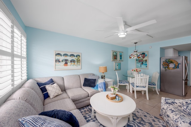 8401 Atlantic Ave Unit 310, Wildwood Crest, NJ 08260 - living room featuring a ceiling fan and light tile patterned floors