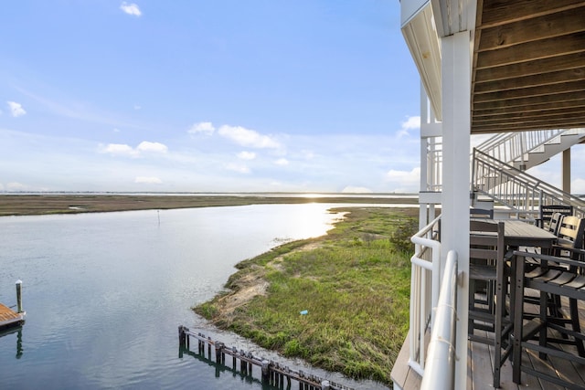 water view featuring stairs