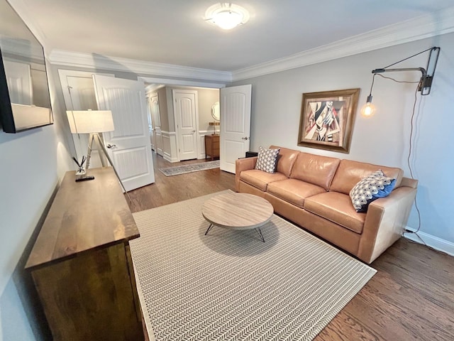 847 Broadway Unit 8, West Cape May, NJ 08204 - living room featuring wood finished floors, crown molding, and baseboards