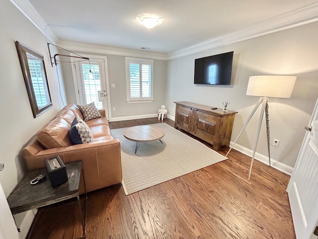 847 Broadway Unit 8, West Cape May, NJ 08204 - living room with ornamental molding, baseboards, and wood finished floors