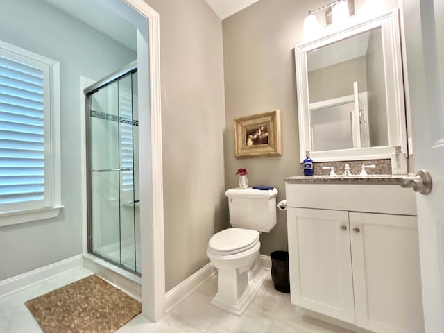 847 Broadway Unit 8, West Cape May, NJ 08204 - full bathroom featuring toilet, a stall shower, vanity, and baseboards