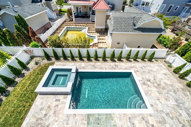 286 75th St, Avalon, NJ 08202 - view of swimming pool featuring a fenced backyard, a pool with connected hot tub, and a patio area
