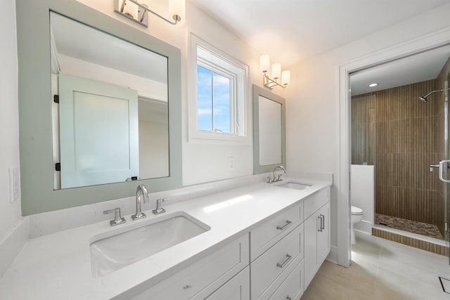 286 75th St, Avalon, NJ 08202 - full bathroom with toilet, a shower stall, double vanity, and tile patterned flooring