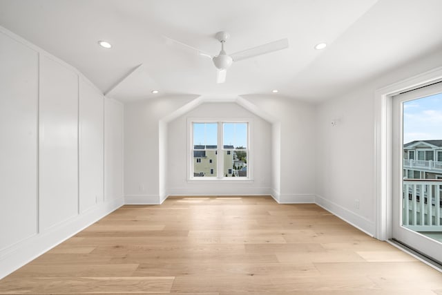286 75th St, Avalon, NJ 08202 - additional living space featuring lofted ceiling, light wood-type flooring, a ceiling fan, and recessed lighting