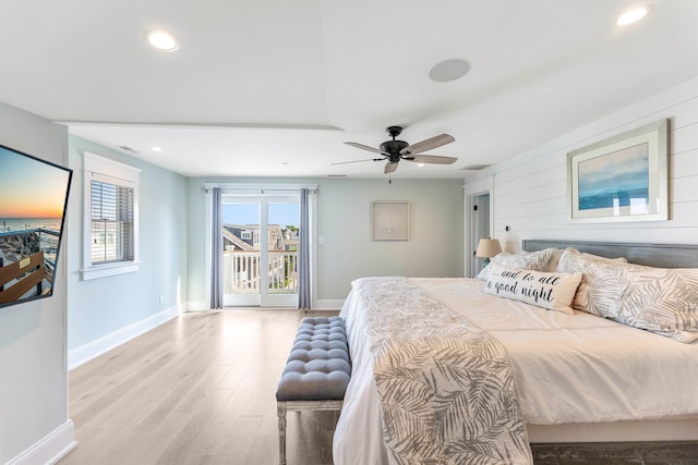 149 10th St, Avalon, NJ 08202 - bedroom featuring access to exterior, wood finished floors, recessed lighting, and ceiling fan