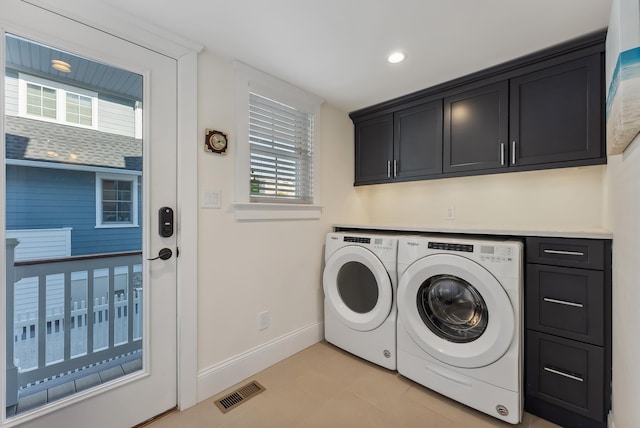 149 10th St, Avalon, NJ 08202 - washroom with cabinet space, washer and clothes dryer, healthy amount of natural light, and recessed lighting