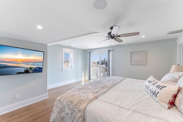 149 10th St, Avalon, NJ 08202 - bedroom with access to outside, light wood-type flooring, recessed lighting, and ceiling fan