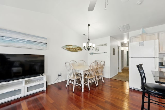 3102 Ocean Ave Unit G, Wildwood, NJ 08260 - dining space featuring wood finished floors, a chandelier, vaulted ceiling, and ceiling fan